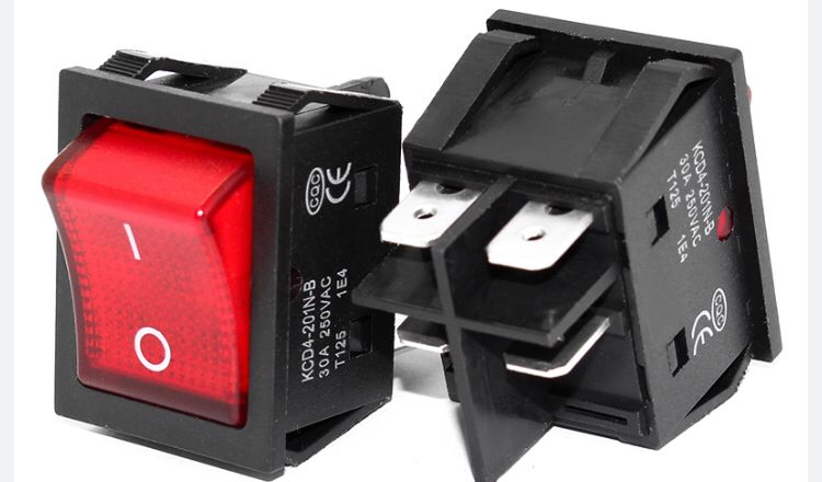 Interruptor basculante para equipos industriales Y domésticos  con luz roja 4 pines 110V/250V 20A |KCD7-2211N|