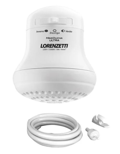 Ducha electrica comun con manguera BLANCA 220v -Lorenzetti-